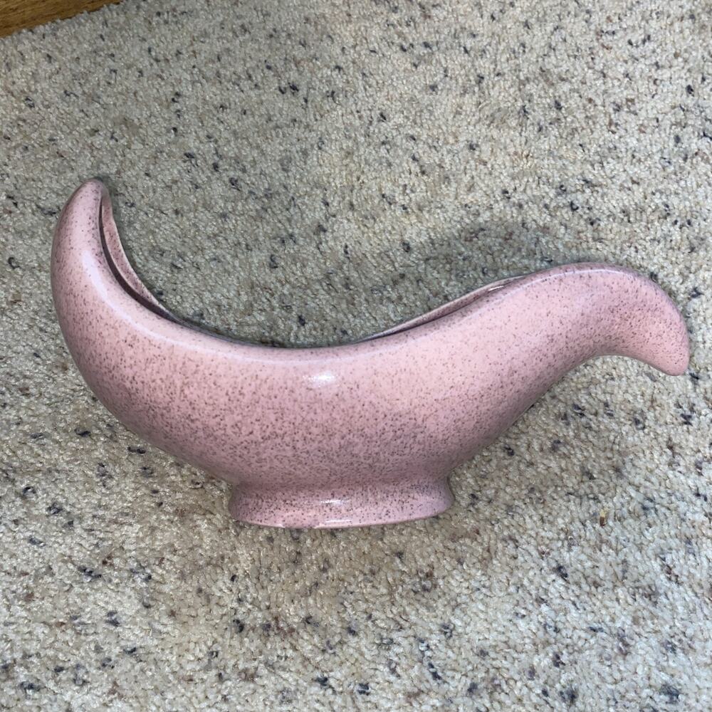 Vintage Mid Century Modern Red Wing USA Speckled Pink Console Bowl Planter-#1582